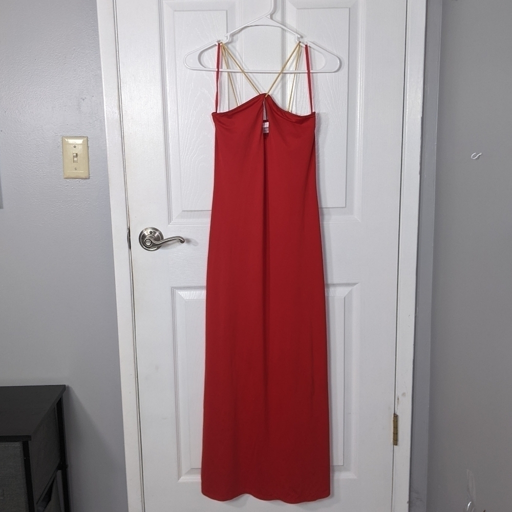 Y2K Victoria's Secret‎ Rare Sexy Red Bodycon Keyhole Dress Gold Straps Size XS